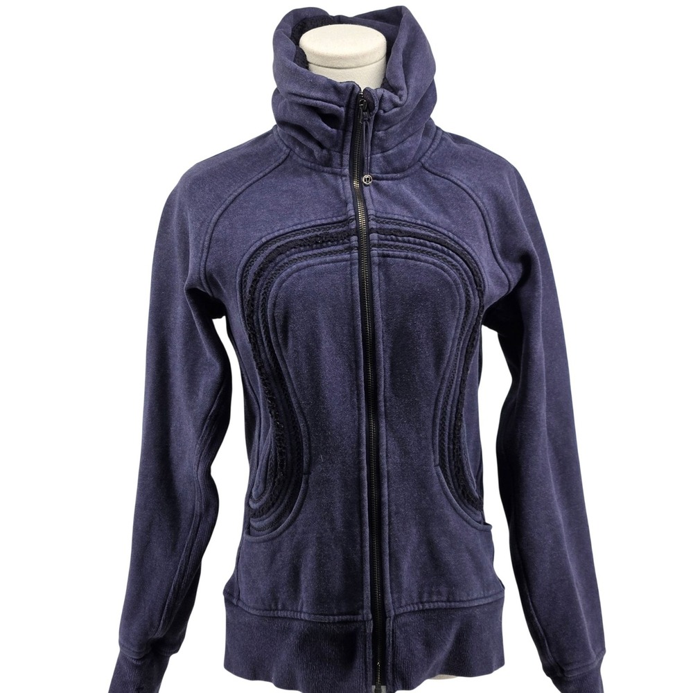 Lululemon Hoodie Womens 6 Blue Full Zip Fleece Hooded Pockets Embroidered Logo